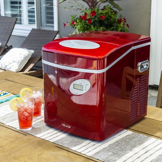 NewAir Portable Ice Maker 50 lb. Daily - Countertop Design - 3 Size Bullet Shaped Ice - AI-215R - Red