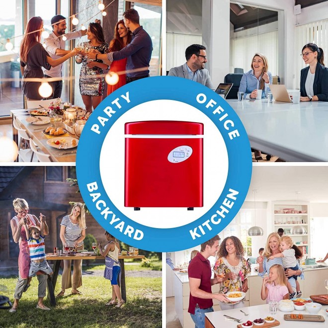 NewAir Portable Ice Maker 50 lb. Daily - Countertop Design - 3 Size Bullet Shaped Ice - AI-215R - Red