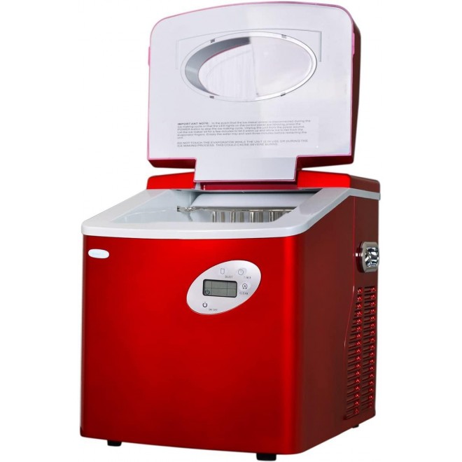 NewAir Portable Ice Maker 50 lb. Daily - Countertop Design - 3 Size Bullet Shaped Ice - AI-215R - Red
