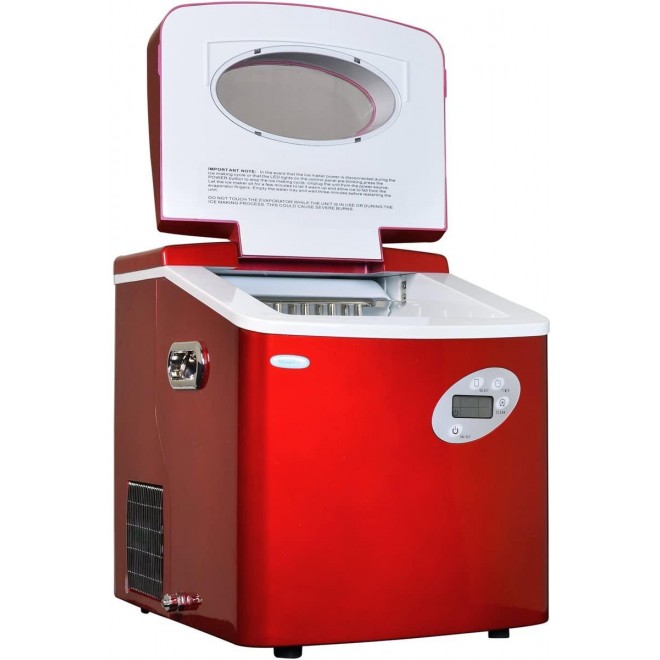 NewAir Portable Ice Maker 50 lb. Daily - Countertop Design - 3 Size Bullet Shaped Ice - AI-215R - Red