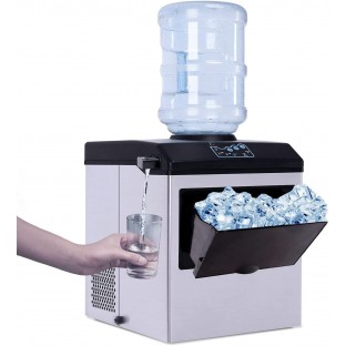 2 in 1 Ice Maker Countertop, 48LBS/24H Automatic Ice Stainless Steel Machine with Water Dispenser, ready in 8 Minutes, with Ice Scoop and 2.6 lb Ice Storage