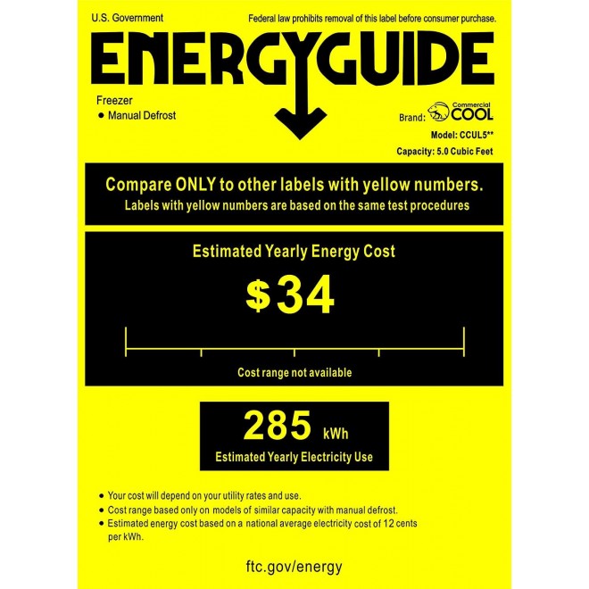 Commercial Cool CCUL50B6 Upright Freezer