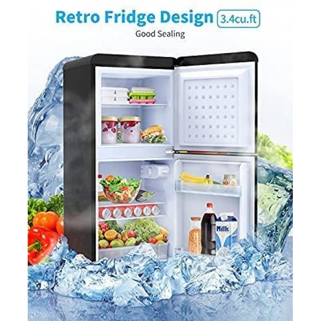 3.4 Cu.Ft Compact Refrigerator, Mini Fridge with Freezer for Bedroom, Drom, Apartment, Garage, Office, 2doors Small Refrigerator (Black)