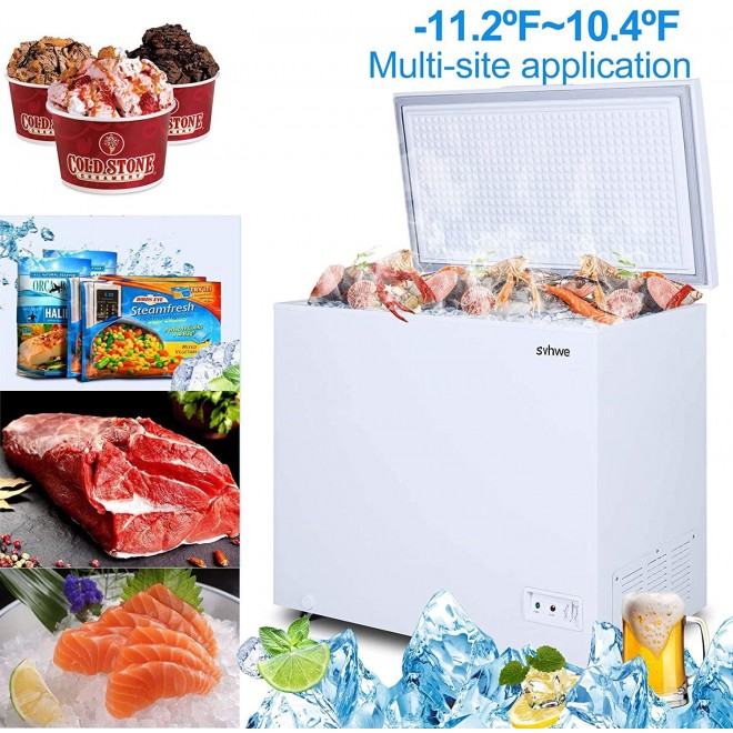 svhwe 7.0 Cubic Feet Chest Freezer Free-Standing Top Door Compact Freezers Energy Saving Low-Noise Deep Frezzer for House Apartment Garage Kitchen Office, Adjustable Thermostat (-11.2ºF~10.4ºF), White