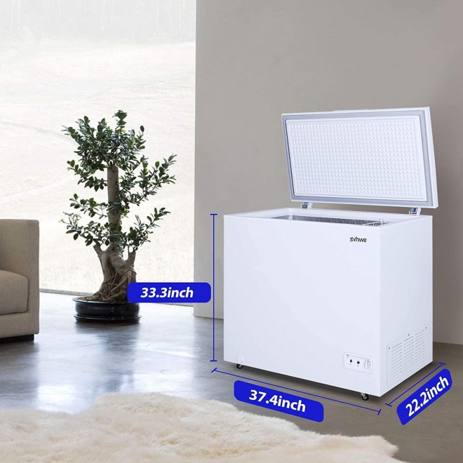 svhwe 7.0 Cubic Feet Chest Freezer Free-Standing Top Door Compact Freezers Energy Saving Low-Noise Deep Frezzer for House Apartment Garage Kitchen Office, Adjustable Thermostat (-11.2ºF~10.4ºF), White