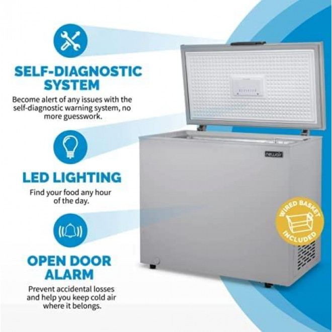 New Air Chest Freezer - 7 Cubic Feet Reach In Freezer Chest - Quiet Freezer with Digital Temperature Control, Open Door Alarm, and Fast Freeze Mode - Cool Gray NFT070GA00