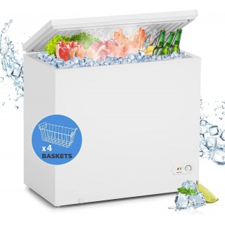 WATOOR 7.0 Cu.ft Chest Freezer Small Deep Freezer Mini Outdoor Chest Freezers Upright with 4 Removable Baskets 7 Temperature Settings White