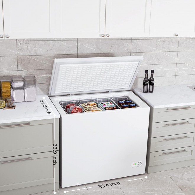 WATOOR 7.0 Cu.ft Chest Freezer Small Deep Freezer Mini Outdoor Chest Freezers Upright with 4 Removable Baskets 7 Temperature Settings White