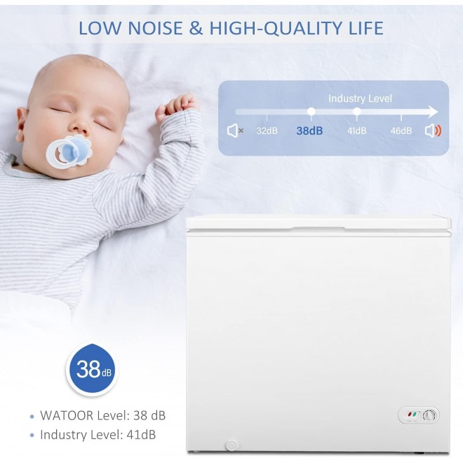 WATOOR 7.0 Cu.ft Chest Freezer Small Deep Freezer Mini Outdoor Chest Freezers Upright with 4 Removable Baskets 7 Temperature Settings White