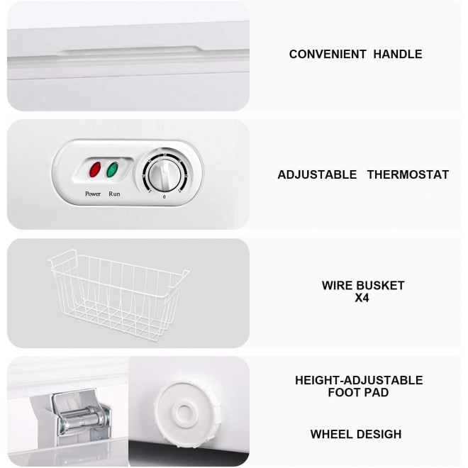 WATOOR 7.0 Cu.ft Chest Freezer Small Deep Freezer Mini Outdoor Chest Freezers Upright with 4 Removable Baskets 7 Temperature Settings White