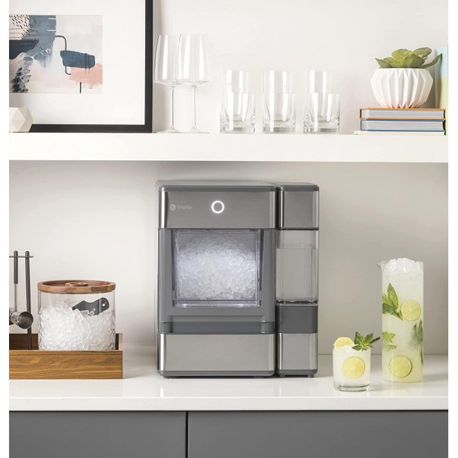GE Profile OPAL01GEPKT Opal | Countertop Nugget Ice Maker, Stainless Steel Wrap with Gray Accents & LED Lighting