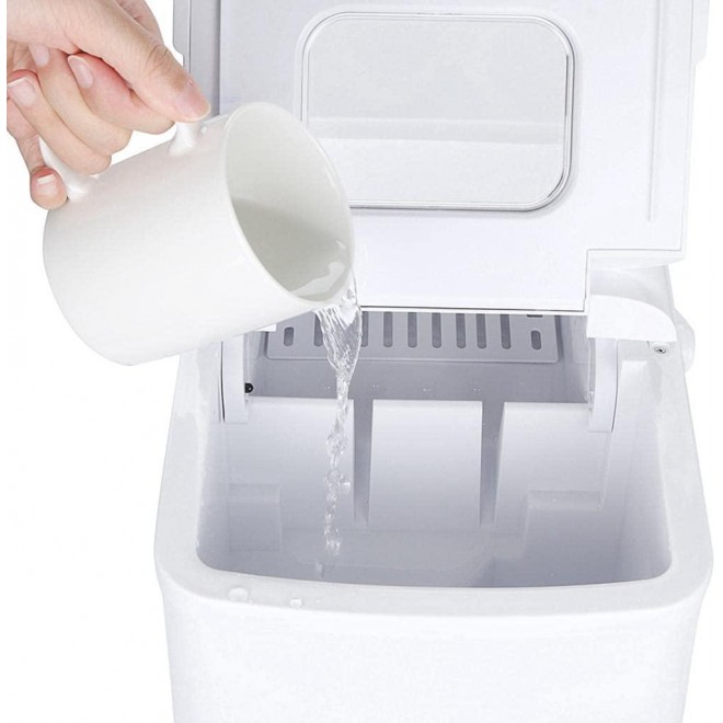 Ice Maker Countertop with Ice Scoopand Basket, Portable and Compact Ice Maker Machine,26lbs 24Hrs, 9 Cubes Ready in 7mins,Ice Scoop and Basket for Home Kitchen Office Bar Party, Black&White (White)