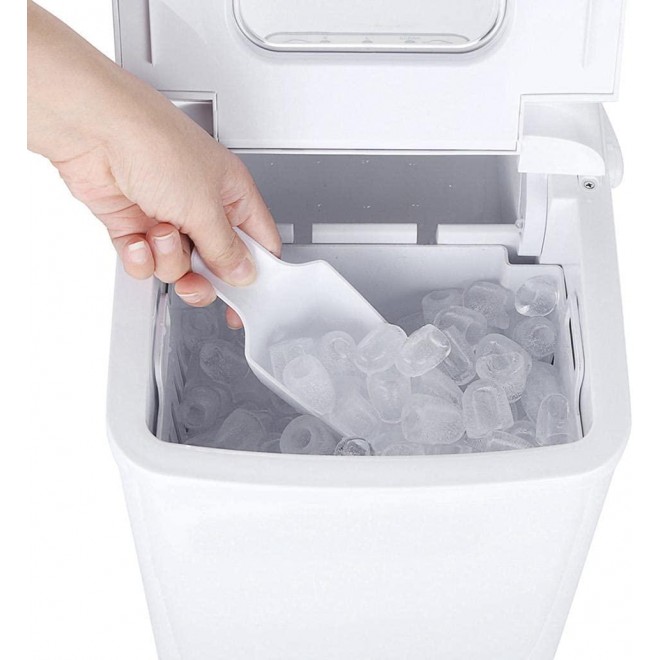 Ice Maker Countertop with Ice Scoopand Basket, Portable and Compact Ice Maker Machine,26lbs 24Hrs, 9 Cubes Ready in 7mins,Ice Scoop and Basket for Home Kitchen Office Bar Party, Black&White (White)