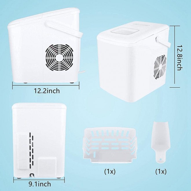 Ice Maker Countertop with Ice Scoopand Basket, Portable and Compact Ice Maker Machine,26lbs 24Hrs, 9 Cubes Ready in 7mins,Ice Scoop and Basket for Home Kitchen Office Bar Party, Black&White (White)