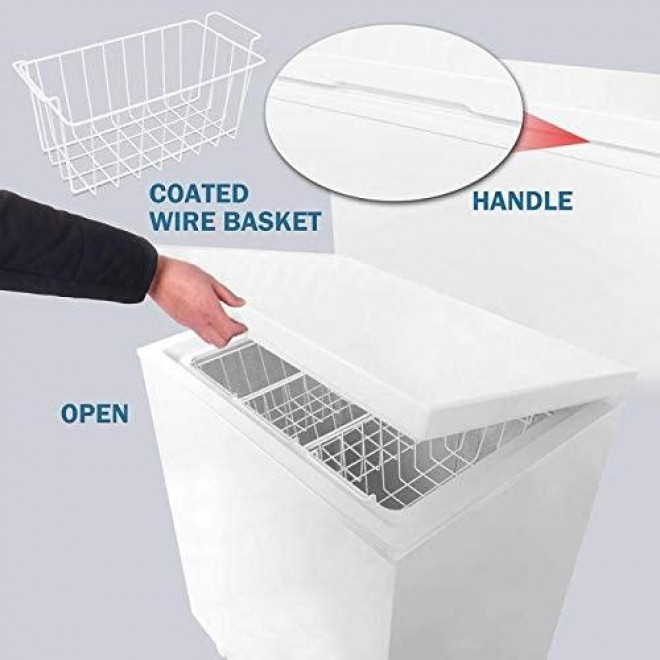 5.0 Cubic Feet Chest Freezer with Removable Basket, from 6.8℉ to -4℉ Free Standing Compact Fridge Freezer for Home/Kitchen/Office/Bar (WHITE)
