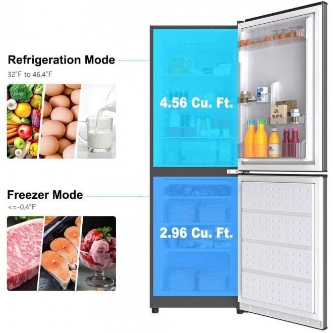 Galanz GLR74BS1E04 Bottom Refrigerator, Adjustable Mechanical Thermostat with True Freezer, Versatile Door Storage, 7.4 Cu.Ft, Stainless Steel Look