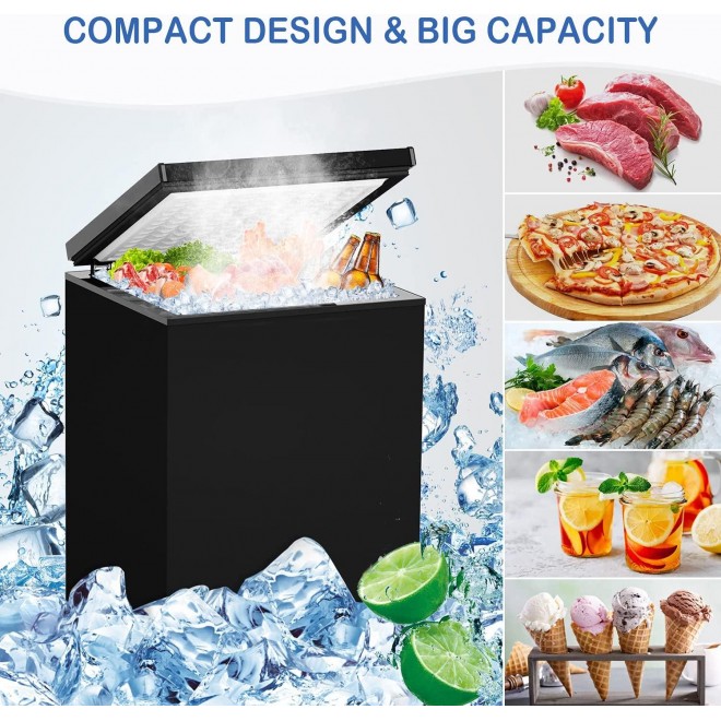 WATOOR 3.5 Cu.ft Chest Freezer Small Deep Freezer Mini Outdoor Chest Freezers Upright with 2 Removable Baskets 7 Temperature Settings Black