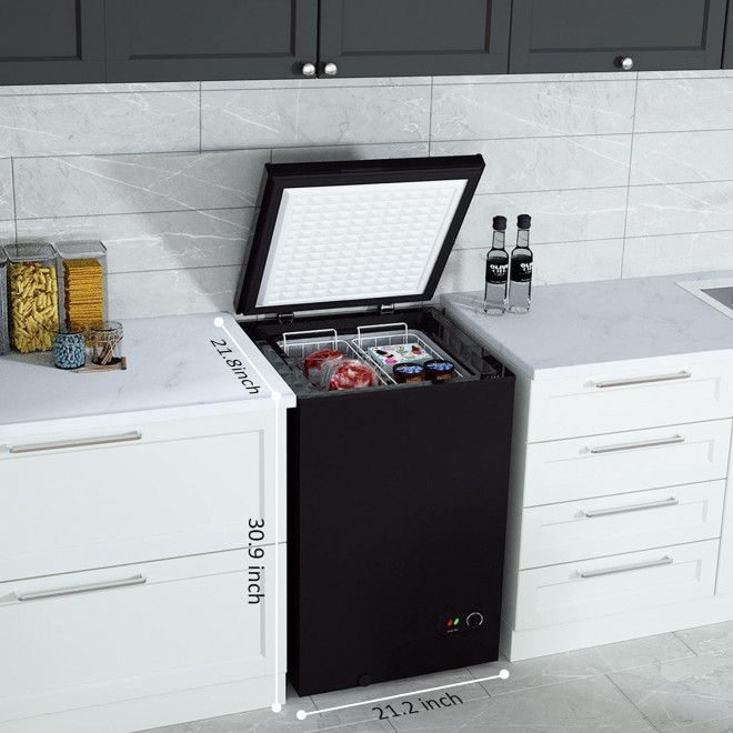WATOOR 3.5 Cu.ft Chest Freezer Small Deep Freezer Mini Outdoor Chest Freezers Upright with 2 Removable Baskets 7 Temperature Settings Black