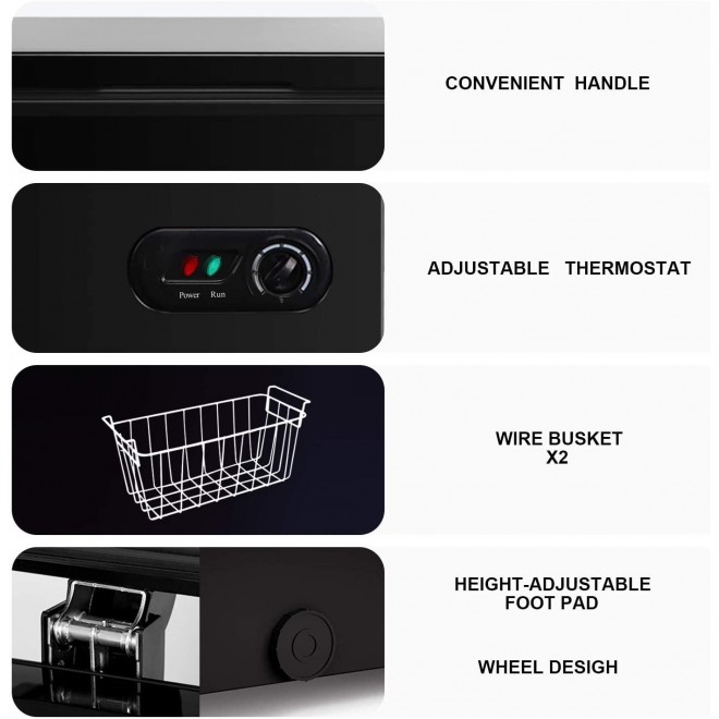 WATOOR 3.5 Cu.ft Chest Freezer Small Deep Freezer Mini Outdoor Chest Freezers Upright with 2 Removable Baskets 7 Temperature Settings Black