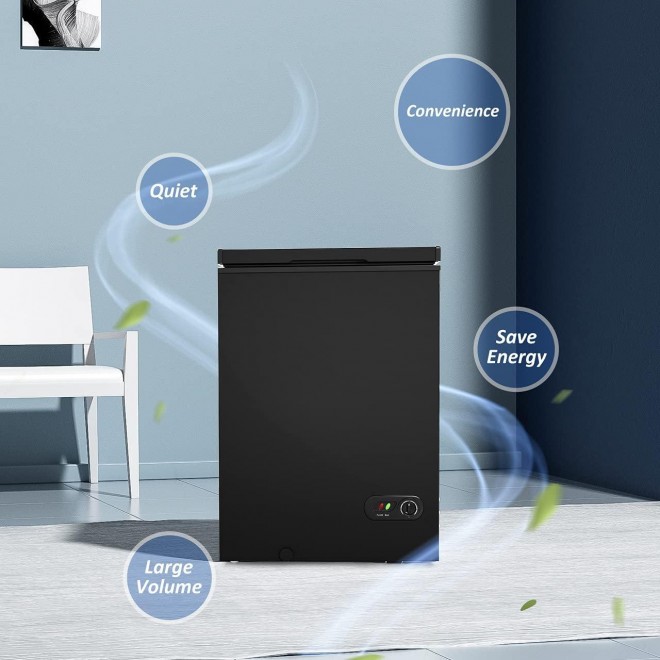 WATOOR 3.5 Cu.ft Chest Freezer Small Deep Freezer Mini Outdoor Chest Freezers Upright with 2 Removable Baskets 7 Temperature Settings Black