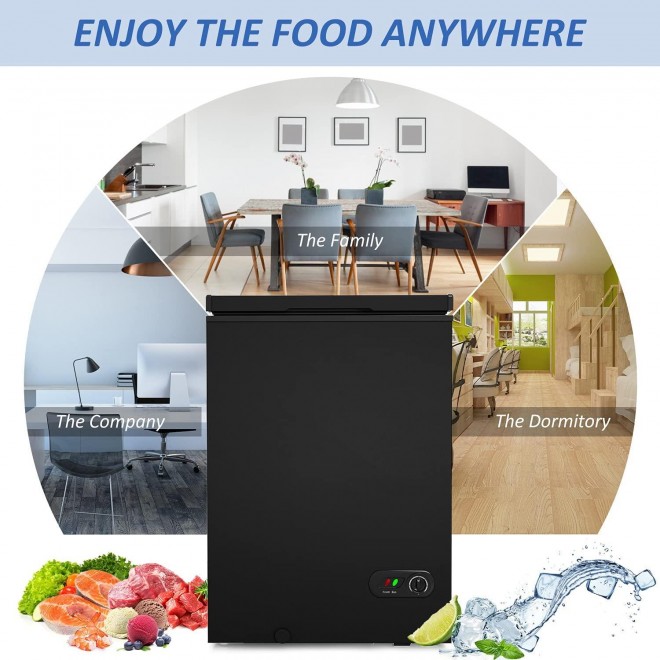 WATOOR 3.5 Cu.ft Chest Freezer Small Deep Freezer Mini Outdoor Chest Freezers Upright with 2 Removable Baskets 7 Temperature Settings Black