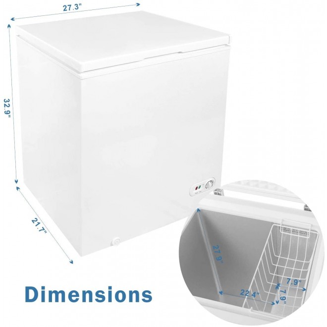 5.0 Cubic Feet Chest Freezer with Removable Basket, from 6.8℉ to -4℉ Free Standing Compact Fridge Freezer for Home/Kitchen/Office/Bar (WHITE)…