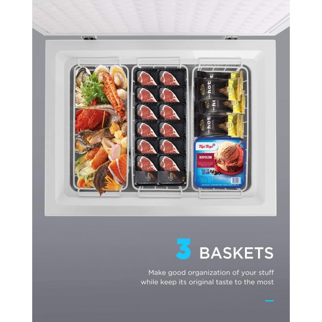 Northair Chest Freezer 5.0 Cubic Feet with 3 Removable Baskets Free-Standing Top Open Door Freezers -4℉ to 6.8℉ Adjustable Temperature/Front Defrost Water Drain/Energy-saving/UL Certified