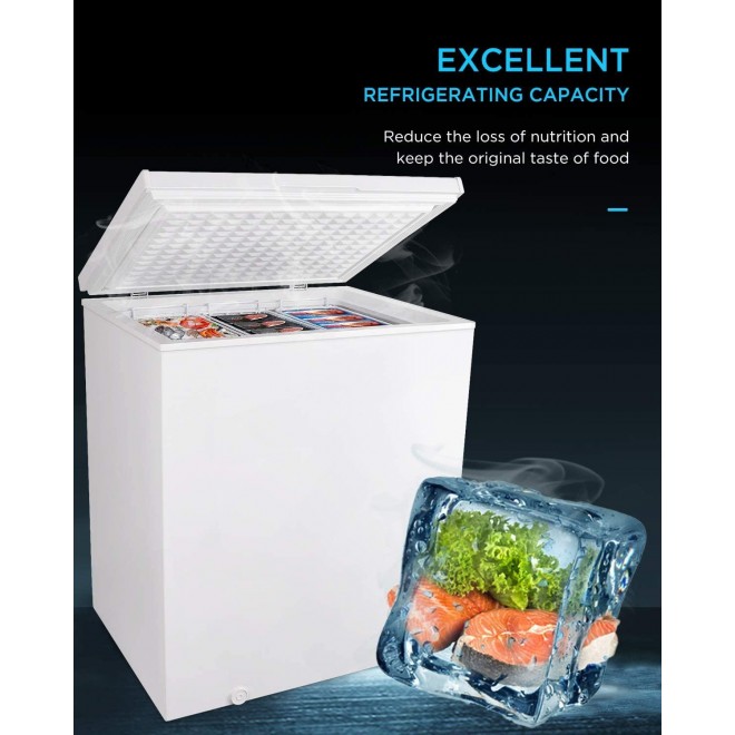 Northair Chest Freezer 5.0 Cubic Feet with 3 Removable Baskets Free-Standing Top Open Door Freezers -4℉ to 6.8℉ Adjustable Temperature/Front Defrost Water Drain/Energy-saving/UL Certified