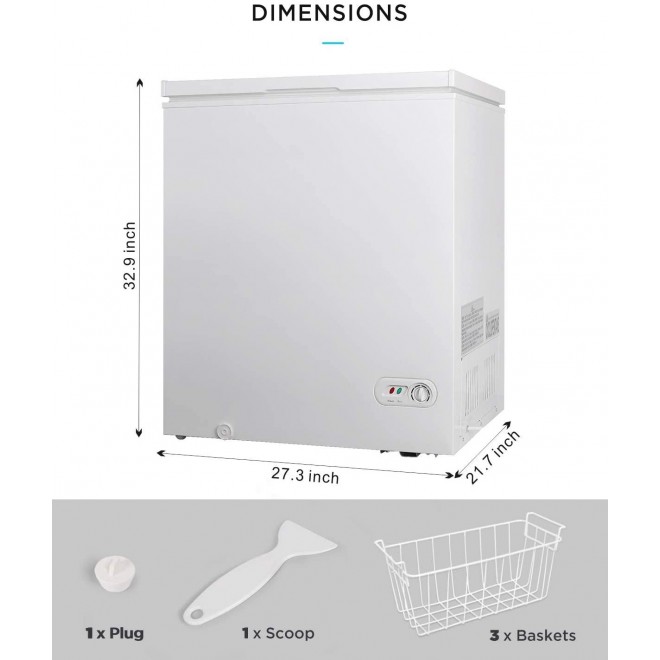 Northair Chest Freezer 5.0 Cubic Feet with 3 Removable Baskets Free-Standing Top Open Door Freezers -4℉ to 6.8℉ Adjustable Temperature/Front Defrost Water Drain/Energy-saving/UL Certified