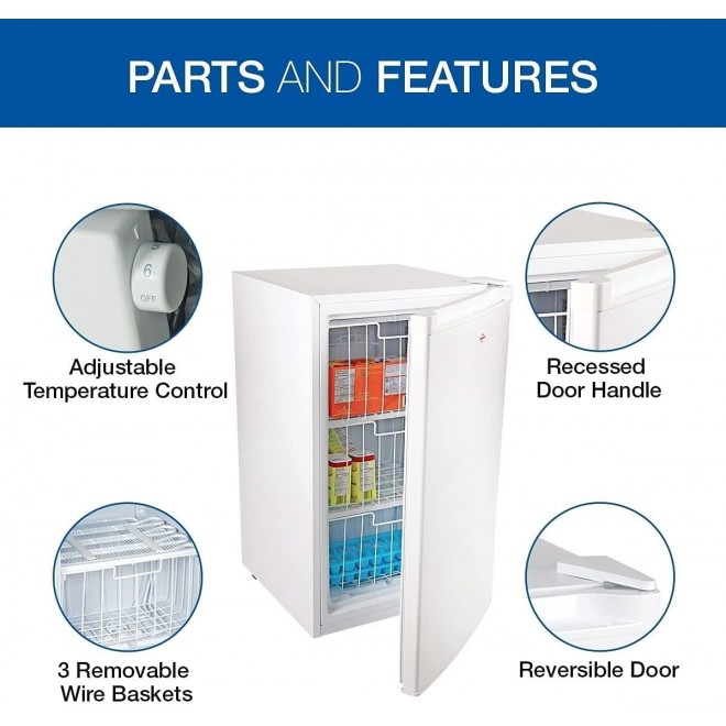 Koolatron Compact Upright Freezer with Compressor Cooling Technology, 3.0 Cubic Feet Capacity Mini Freezer - Ideal for Apartment, Condo, Office, RV, Cabin, Small Kitchen - White