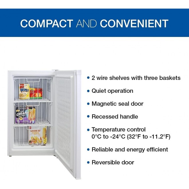 Koolatron Compact Upright Freezer with Compressor Cooling Technology, 3.0 Cubic Feet Capacity Mini Freezer - Ideal for Apartment, Condo, Office, RV, Cabin, Small Kitchen - White