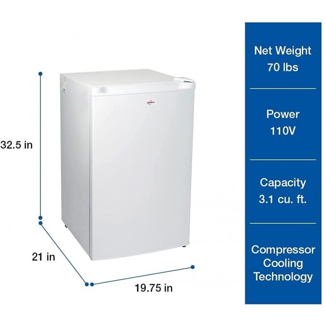 Koolatron Compact Upright Freezer with Compressor Cooling Technology, 3.0 Cubic Feet Capacity Mini Freezer - Ideal for Apartment, Condo, Office, RV, Cabin, Small Kitchen - White