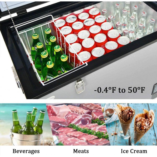 COSTWAY Chest Freezer, 100-Quart Compressor Travel Car Freezer, -0.4°F to 50°F, Portable and Compact Vehicle Electric Cooler Fridge, for Meat, Vegetable and Drinks, for Car, Home, Camping, Truck Party