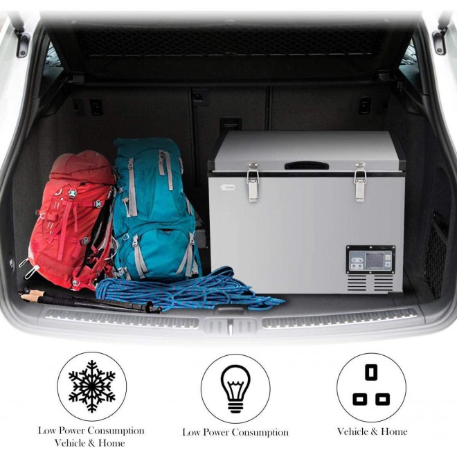 COSTWAY Chest Freezer, 100-Quart Compressor Travel Car Freezer, -0.4°F to 50°F, Portable and Compact Vehicle Electric Cooler Fridge, for Meat, Vegetable and Drinks, for Car, Home, Camping, Truck Party