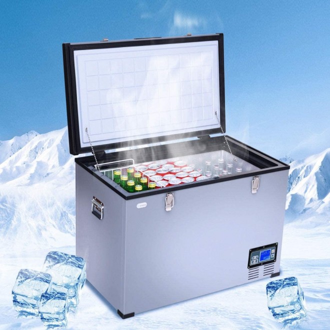 COSTWAY Chest Freezer, 100-Quart Compressor Travel Car Freezer, -0.4°F to 50°F, Portable and Compact Vehicle Electric Cooler Fridge, for Meat, Vegetable and Drinks, for Car, Home, Camping, Truck Party
