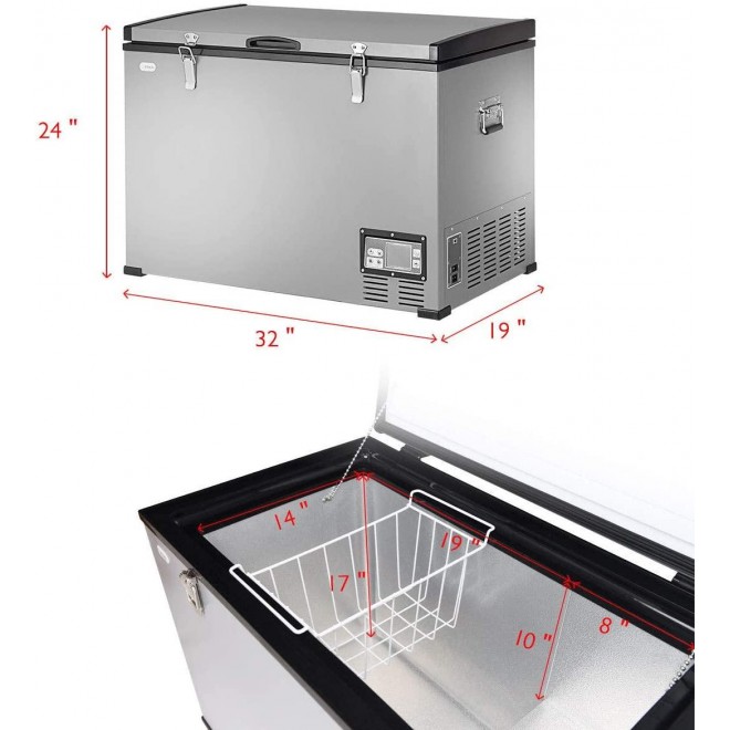 COSTWAY Chest Freezer, 100-Quart Compressor Travel Car Freezer, -0.4°F to 50°F, Portable and Compact Vehicle Electric Cooler Fridge, for Meat, Vegetable and Drinks, for Car, Home, Camping, Truck Party