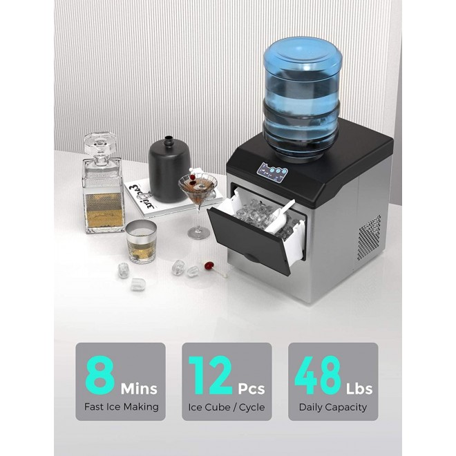 SOUKOO 2 in 1 Water Ice Maker, 48lbs Daily Ice Cube Makers,Stainless Steel Ice Makers Countertop,Tabletop Ice Maker Machine with a Scoop and a 4.5 Pound Storage Basket……