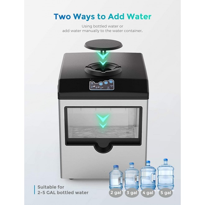 SOUKOO 2 in 1 Water Ice Maker, 48lbs Daily Ice Cube Makers,Stainless Steel Ice Makers Countertop,Tabletop Ice Maker Machine with a Scoop and a 4.5 Pound Storage Basket……