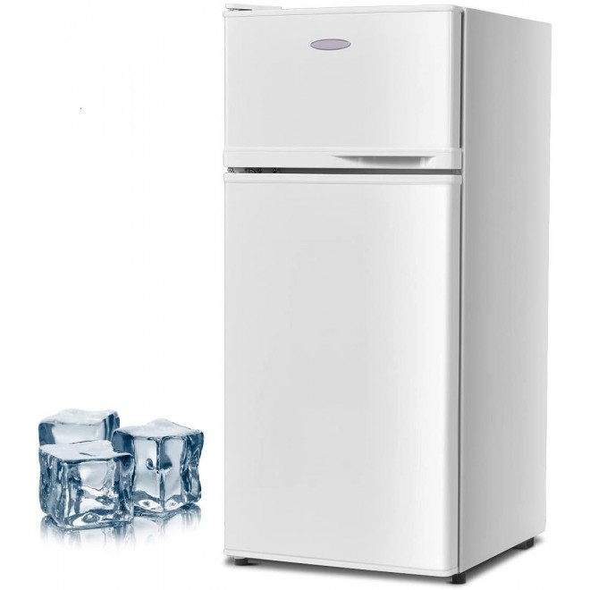 Ererboom 3.4 Cu.Ft Mini Refrigerator, Double Door Compact Fridge w/Adjustable Removable Glass Shelves, Mechanical Control & Recessed Handle Small Drink Cooler for Dorm/Office/Home/RV (White)