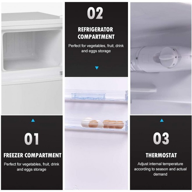 Ererboom 3.4 Cu.Ft Mini Refrigerator, Double Door Compact Fridge w/Adjustable Removable Glass Shelves, Mechanical Control & Recessed Handle Small Drink Cooler for Dorm/Office/Home/RV (White)