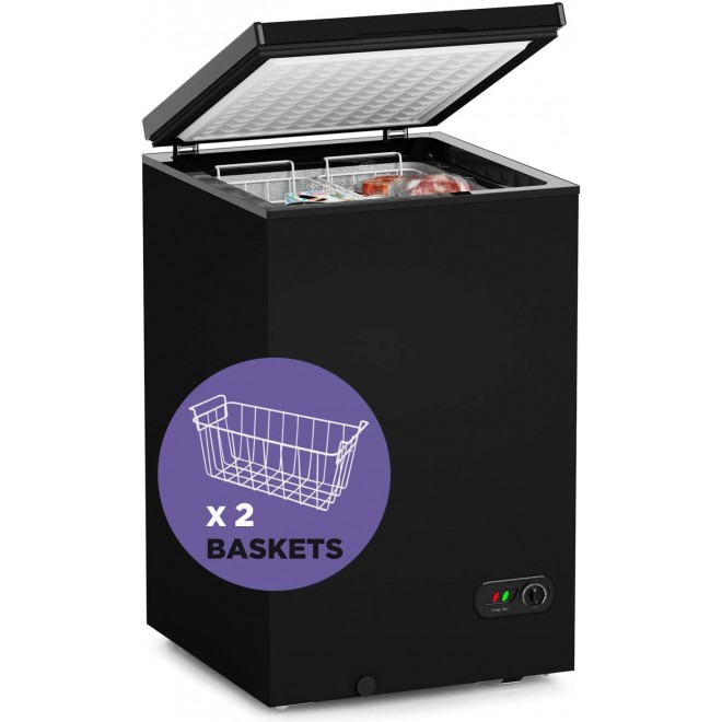Northair Chest Freezer - 3.5 Cu Ft with 2 Removable Baskets - Reach In Freezer Chest - Quiet Compact Freezer - 7 Temperature Settings - Black