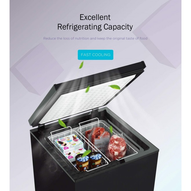 COOLHOME 3.5 Cubic Feet Chest Freezer with Removable Basket, from 6.8℉ to -4℉ Free Standing Compact Fridge Freezer for Home/Kitchen/Office/Bar (Black, 3.5 Cu.ft.-normal)