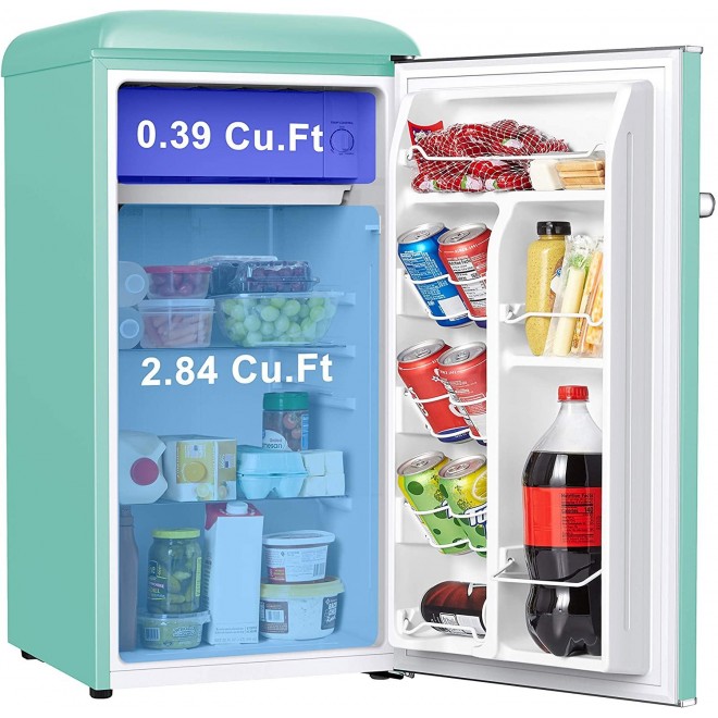 Galanz GLR33MGNR10 Retro Compact Refrigerator, Single Door Fridge, Adjustable Mechanical Thermostat with Chiller, Green, 3.3 Cu Ft