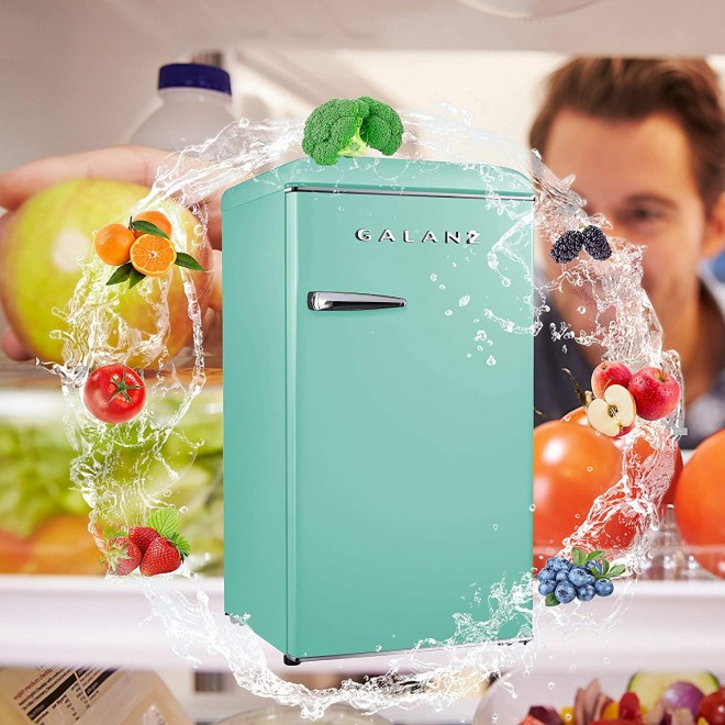 Galanz GLR33MGNR10 Retro Compact Refrigerator, Single Door Fridge, Adjustable Mechanical Thermostat with Chiller, Green, 3.3 Cu Ft
