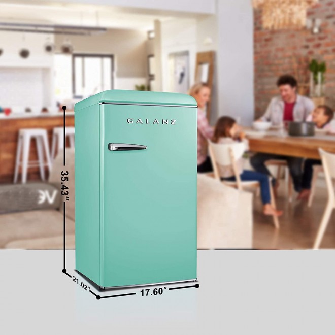 Galanz GLR33MGNR10 Retro Compact Refrigerator, Single Door Fridge, Adjustable Mechanical Thermostat with Chiller, Green, 3.3 Cu Ft
