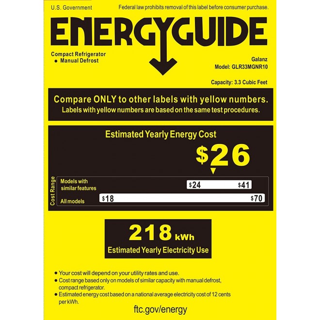 Galanz GLR33MGNR10 Retro Compact Refrigerator, Single Door Fridge, Adjustable Mechanical Thermostat with Chiller, Green, 3.3 Cu Ft
