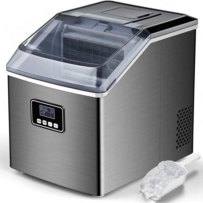 Ice Maker Machine Countertop,40Lbs/24H Auto Self-Cleaning,24 pcs Ice Cube in 13 Mins,Portable Compact Ice Cube Maker,Stainless Steel,With Ice Scoop & Basket,Perfect for Home/Kitchen/Office/Bar (Black)