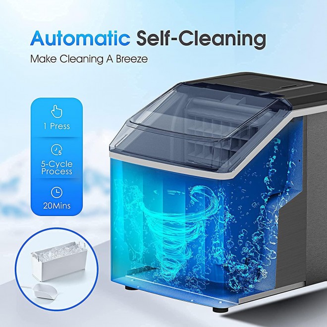 Ice Maker Machine Countertop,40Lbs/24H Auto Self-Cleaning,24 pcs Ice Cube in 13 Mins,Portable Compact Ice Cube Maker,Stainless Steel,With Ice Scoop & Basket,Perfect for Home/Kitchen/Office/Bar (Black)
