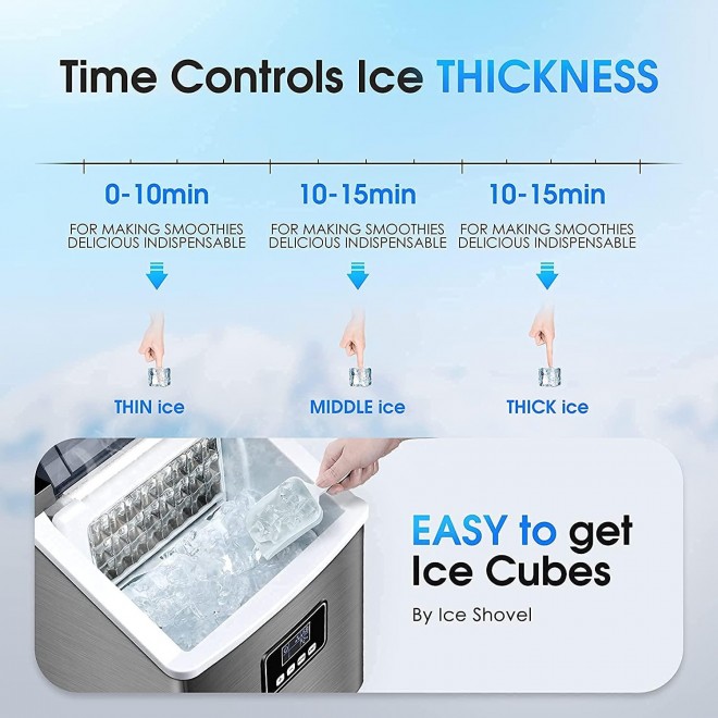 Ice Maker Machine Countertop,40Lbs/24H Auto Self-Cleaning,24 pcs Ice Cube in 13 Mins,Portable Compact Ice Cube Maker,Stainless Steel,With Ice Scoop & Basket,Perfect for Home/Kitchen/Office/Bar (Black)
