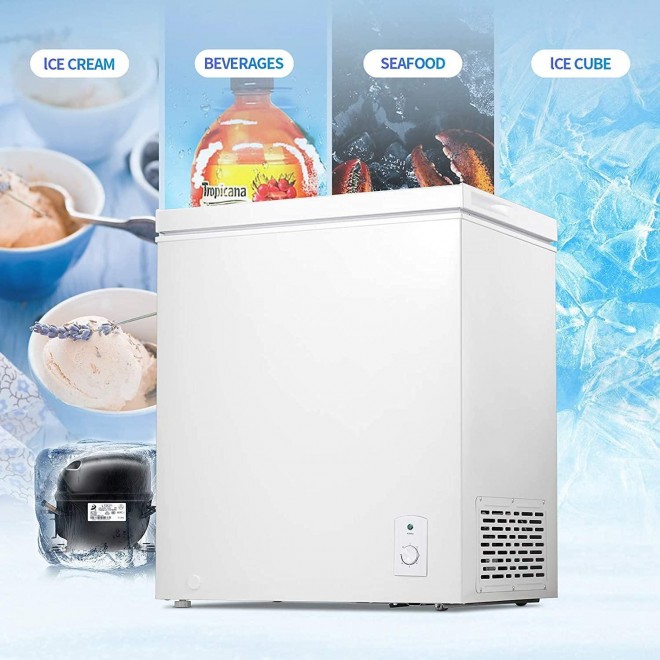 Antarctic Star 5.1 Cu.ft Chest Freezer 6.8¨Hto -4¨Hwith Removable Basket Free Standing Top open Door Compact Freezer with Adjustable 7 Temperature Defrost Water Drain/Power Saving UL Certified (White)